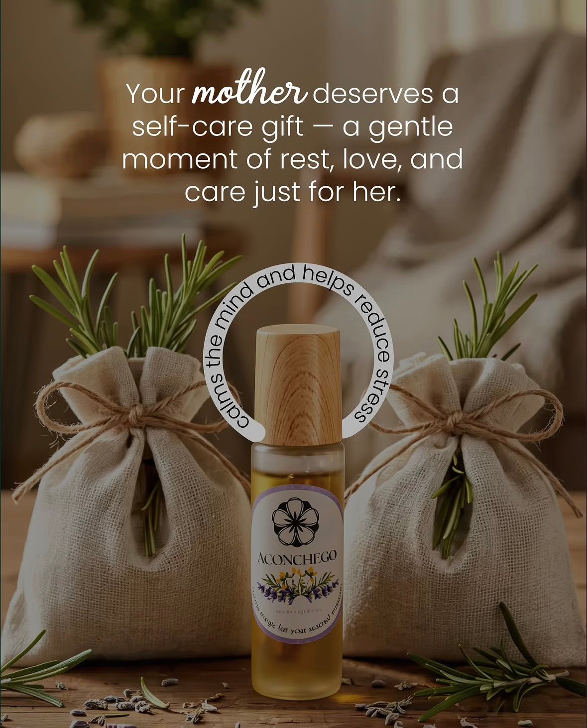 Aconchego essential oil roller with herb sachets